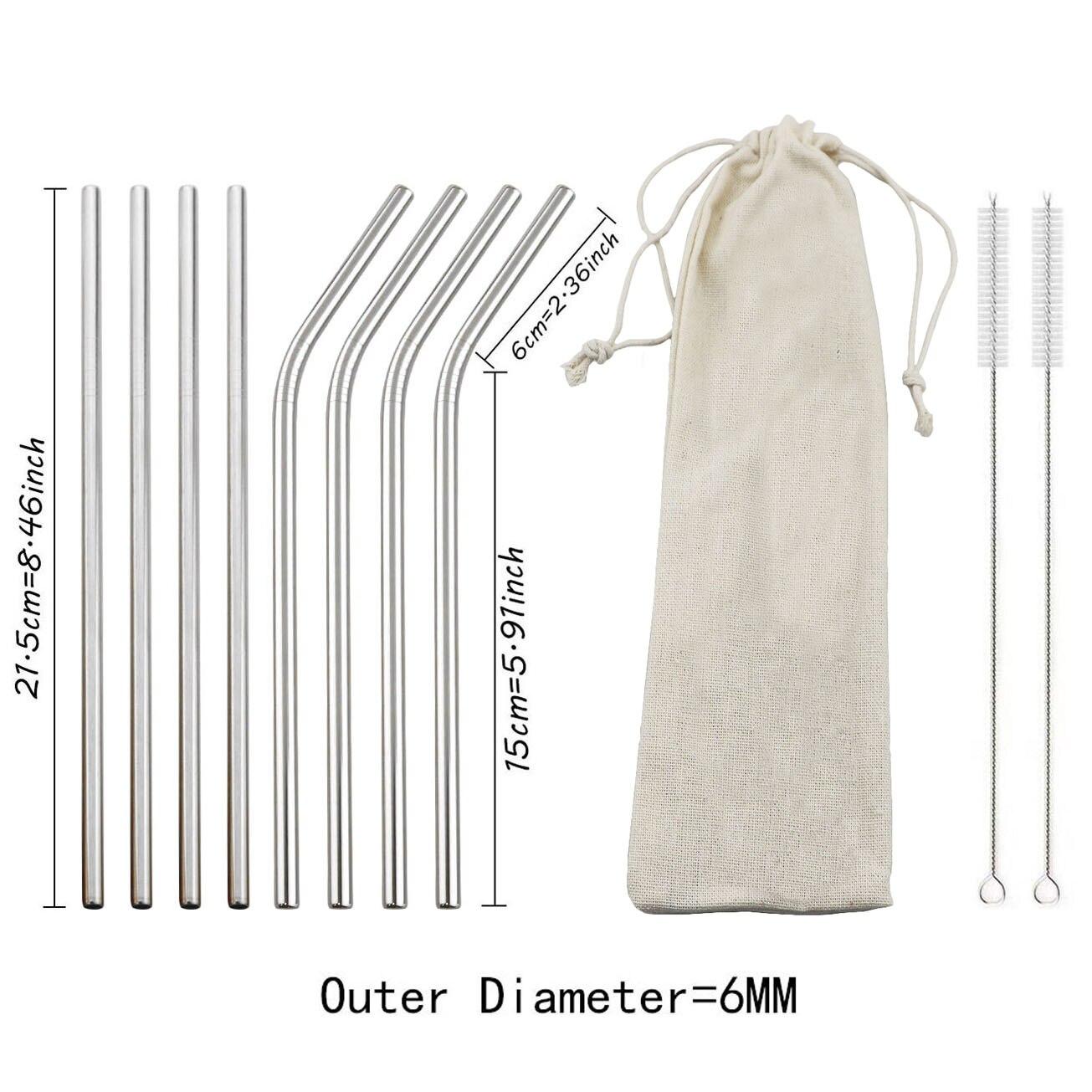 

Набор трубочек для питья из нержавеющей стали цвета радуги, многоразовые металлические соломинки, соломинки для пузырькового чая, сока с чистящей щеткой серебряный