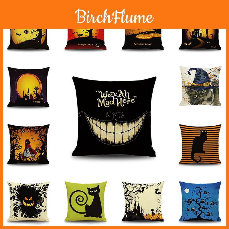 Elegant Cotton Linen Halloween Pumpkin Pillow Case For Home And Car Decor