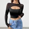 Women Long Sleeve Mesh See Through Tops Casual Fashion Slim Fit Office Work Blouse Spring Dressy Shirts