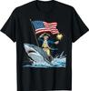 George Washington Riding Shark Funny July 4th American Flag T-Shirt