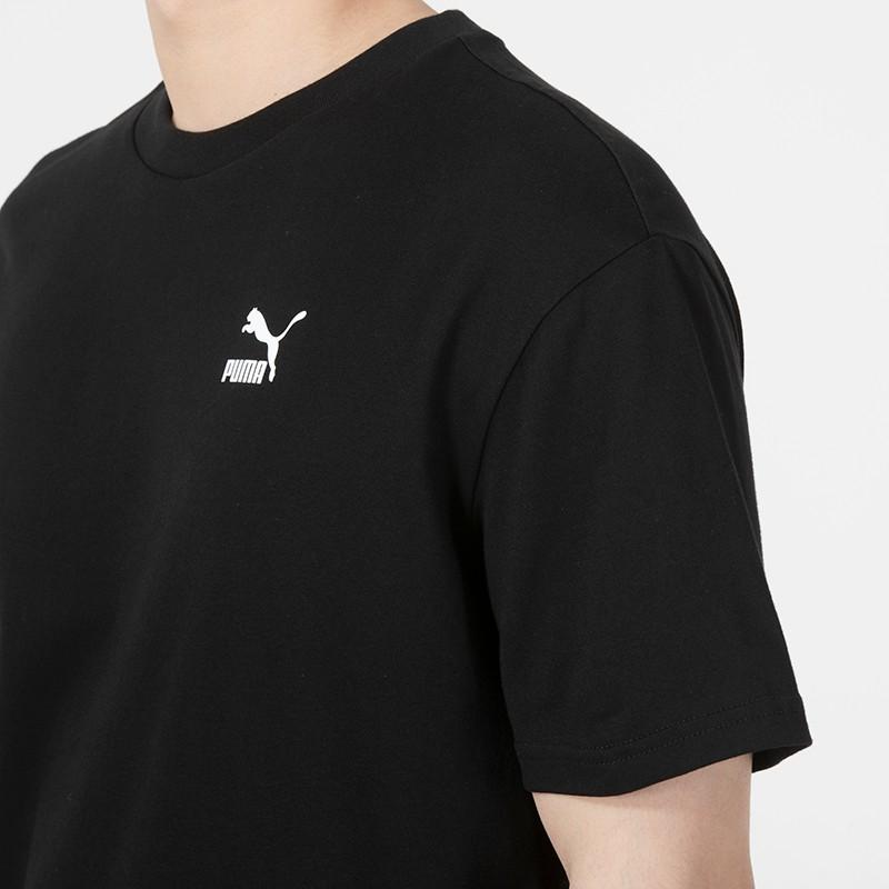 Puma Letter Logo Print Round Neck Short Sleeve T-Shirt American Vintage SS22 Men T-Shirts Black 536926-01