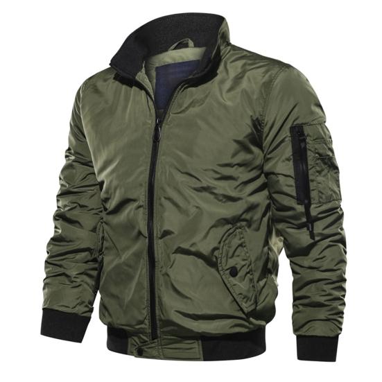 Stand Collar Long Sleeves Slant Pockets Ribbed Cuffs Casual Jacket Autumn Winter Thickened