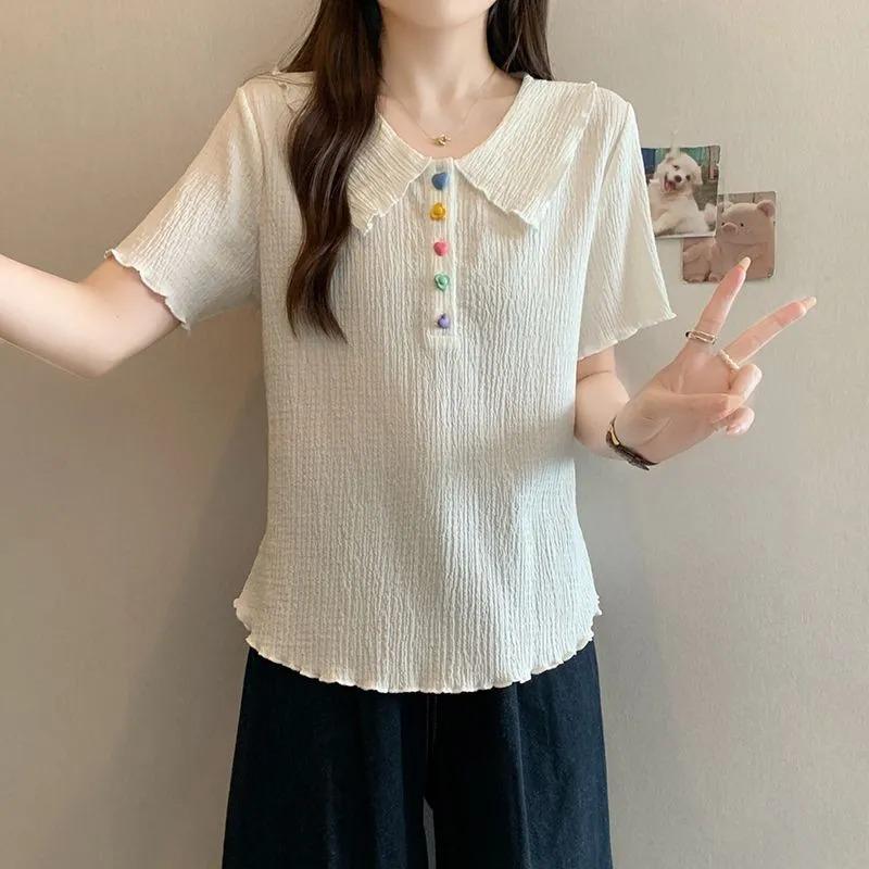 Plus Size Women's Summer Fashion Fashion Sweet Colorful Button Short-sleeved T-shirt Women
