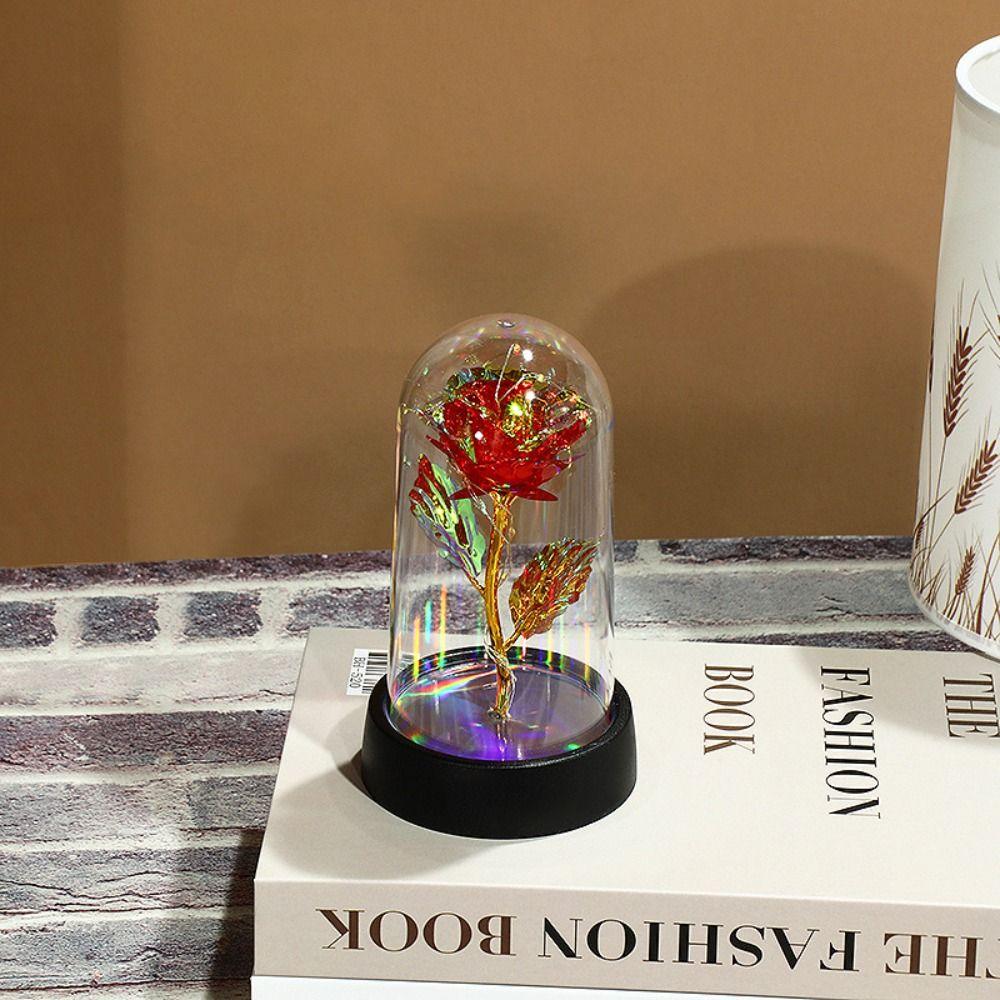 Rot Bunte Dekorative Blumen Pflanzen Ewige Rose LED-Licht Folienblume Valentinstag