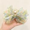Korean Chiffon Mesh Bow Shark Clip - High-End French Retro Hair Claw with Crystals.