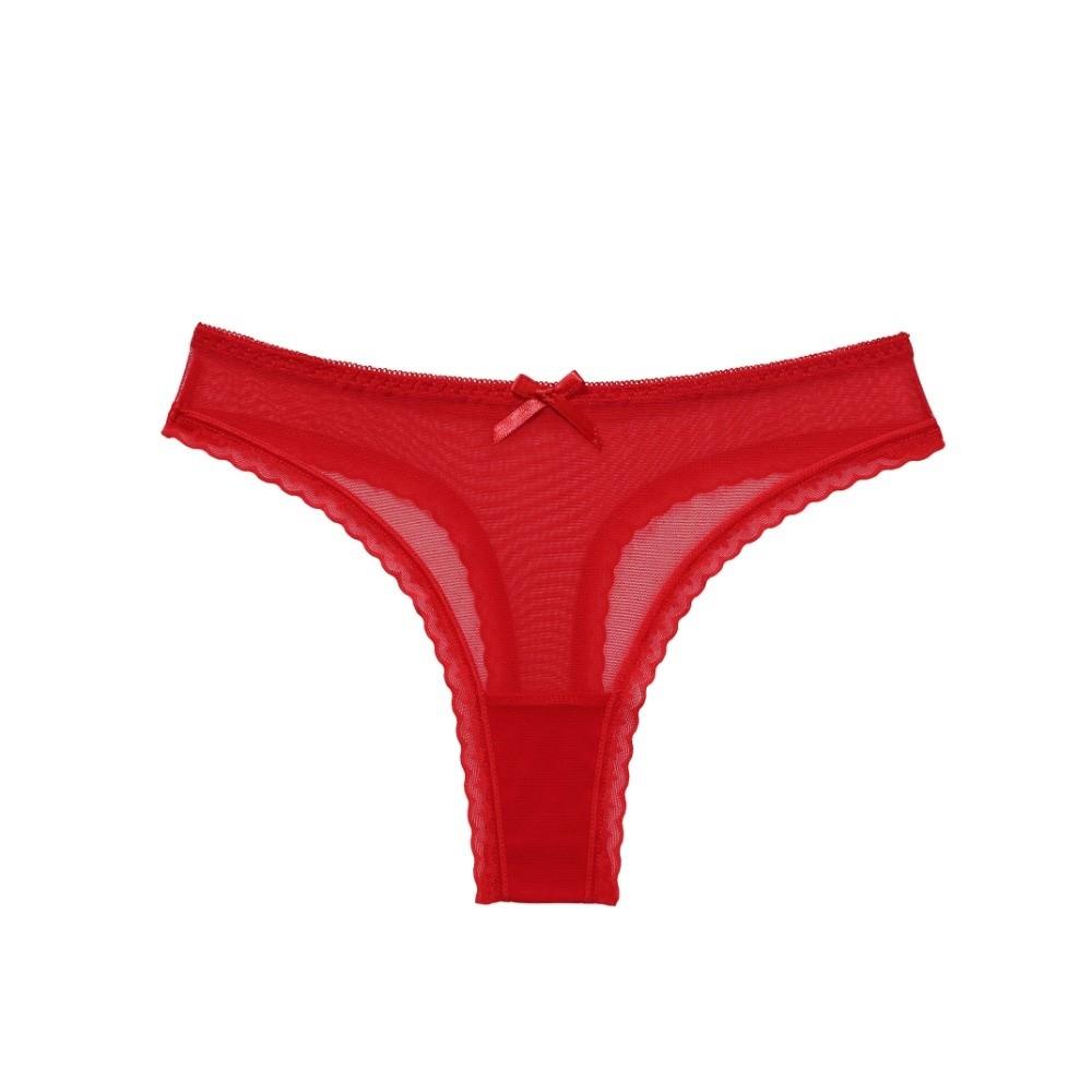 Solid Color Lace Transparent Thongs Soft T-back Panties Fashion Low Waist Briefs  Daily Wear