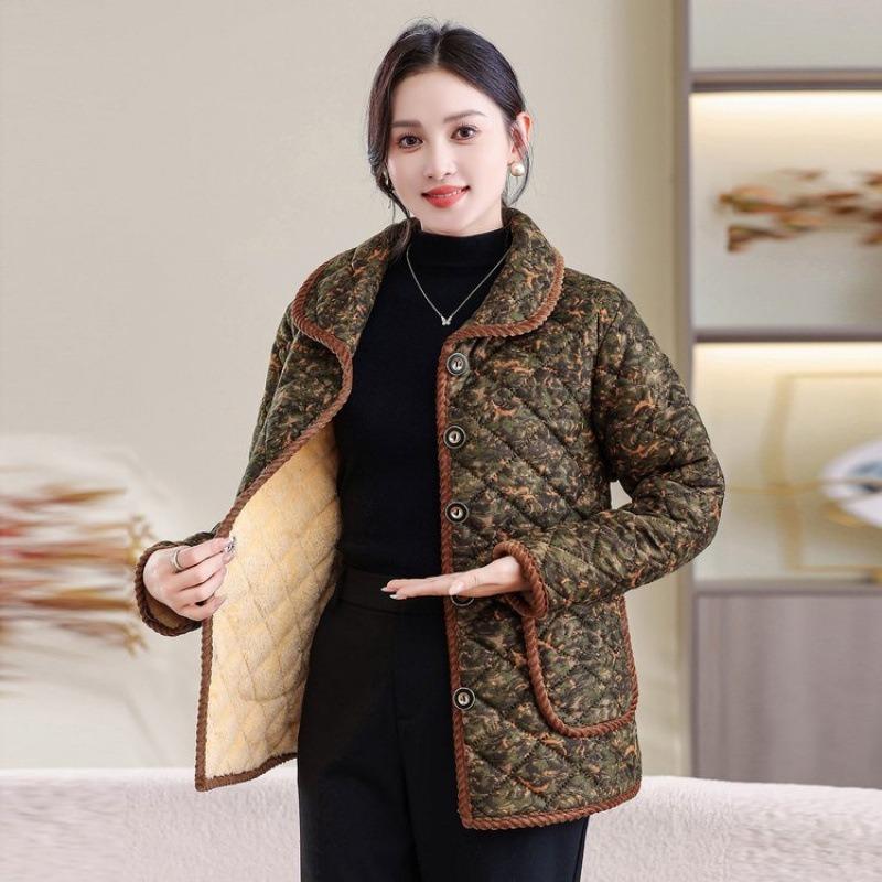 Autumn and Winter New Cotton-padded Jacket Large Size Velvet Lapel Small Cotton-padded Jacket Warm Floral Cotton-padded Jacket