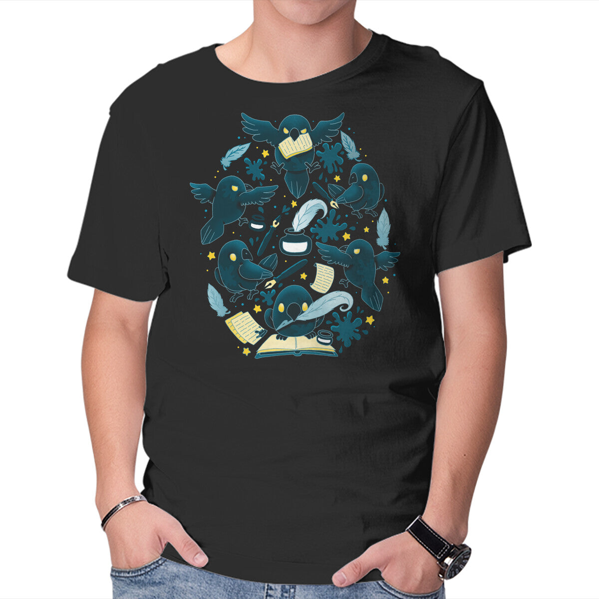 Unisex Crew Neck T-Shirt Never More Raven Graphic Short Sleeve Casual Tee S