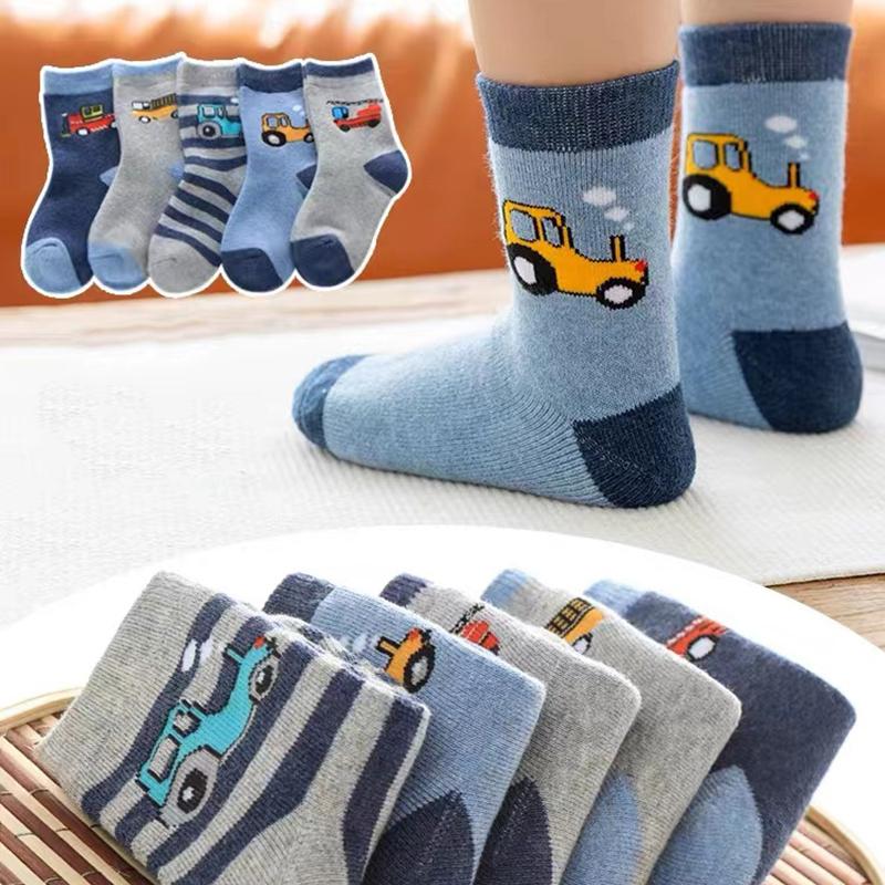 5Pairs Terry Socks for Children Cartoon Children's Fashion Wholesale To Resell Socks Little Car Delicate and Soft 1-16Years
