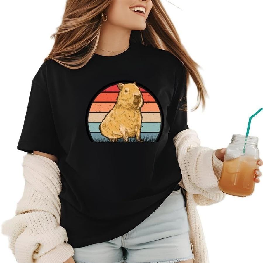 

CapybaraRetroVintageT-Shirts Classic-Premium-Heavyweight Crewneck T-Shirt, Sweatshirt Hoodie Tanktop for Women Black XXXXXL чорний