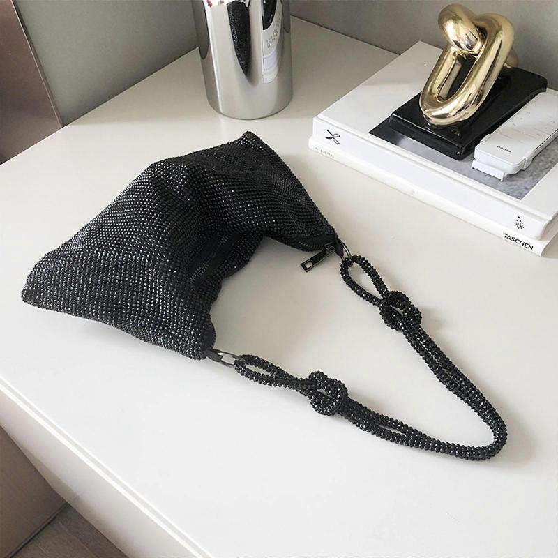 Hobo Bags Underarm Bag Chic Clutch Bags Modern Chain Tote Zipper Handbag Alexander Sparkling Hobo Bags  Silver