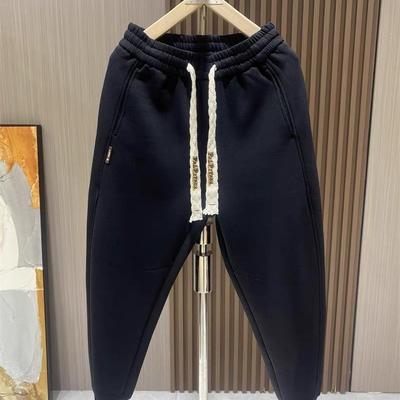 Korean Trendy Autumn New Plus Velvet Men Solid Elastic Waist Pocket Drawstring Fashion Versatile Sports Loose Harem Sweatpants