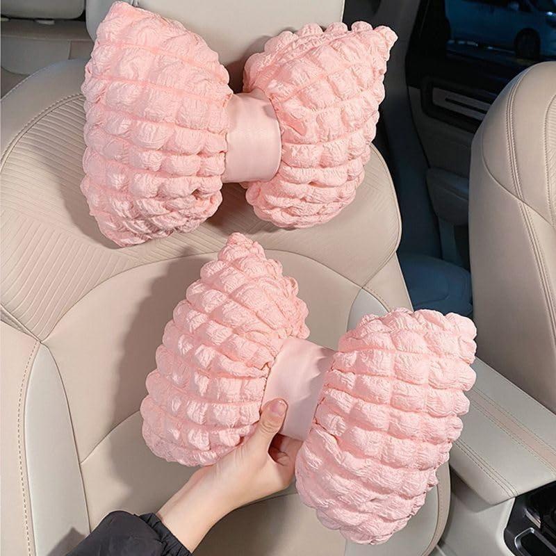 Xiaomi Winter Warm Car Headrest Pillow Pink Plush Soft Lumbar Support Cushion with Bowknot Decoration for Women Girls Car Accessories