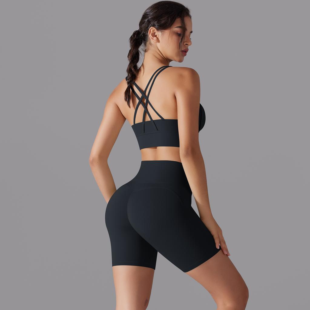 Auroth Women Back Cross Yoga Set Gym Running Outfit High Waist Workout Shorts Beauty Back Vest Sportswear