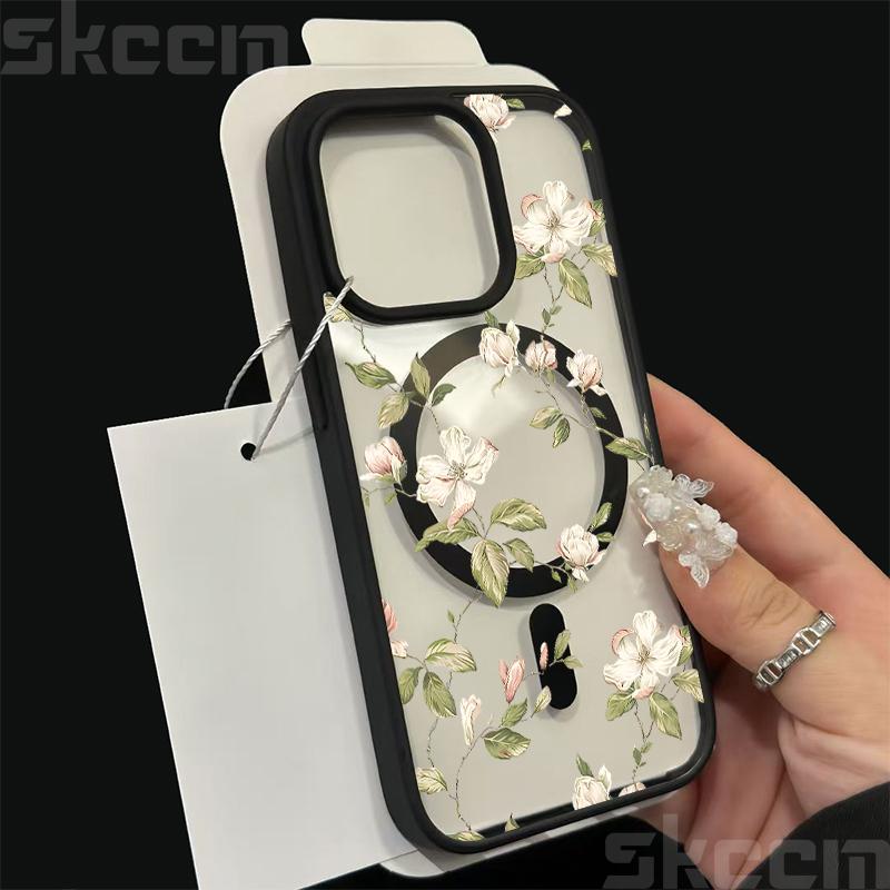 

Милий Чохол для Телефону з Весняними Квітами Для iPhone 16 16E 15 14 13 12 11 Pro Max XS XR Матовий Магнітний Magsafe Бездротова Зарядка Прозорий Чохол iPhone 16 Pro Max