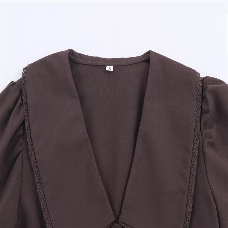 Europäischer & Amerikanischer Stil Hemd mit Puffärmeln und Kragen für Damen