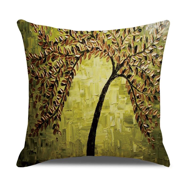 Nordic Home Furnishings Oil Painting Tree Pillow Cover Cartoon Pillow Linen Sofa Cushion Cover New Home Furnishing