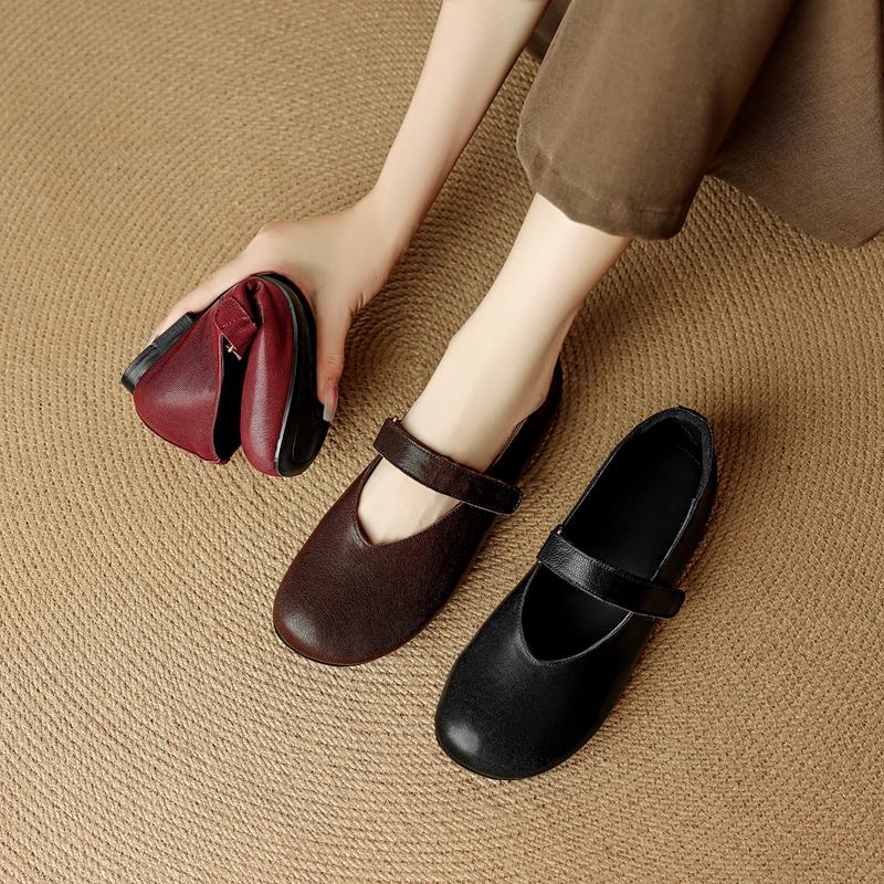 Mode Damskor nya fårskinn vår och höst rund tå mjuka och bekväma metallbältesspänne låg klack Mary Jane-skor enkel sko