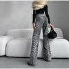 Elegant Grey Leopard Printed Jeans High Waist Straight Leg Vintage High Street Black Jeans Pants Women Formal Korean Retro