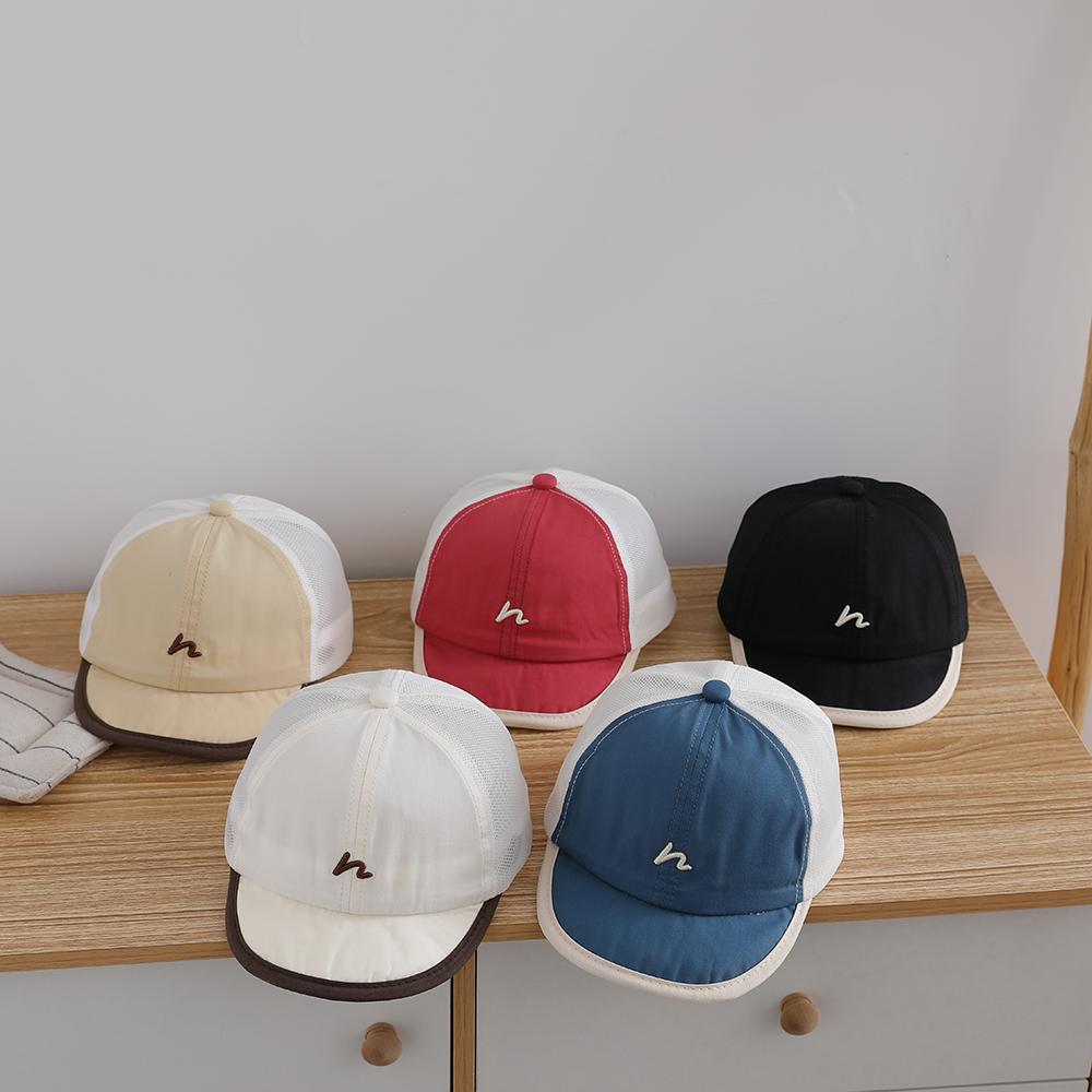 Solid- Minimalist Embroidered Baseball Cap, Summer Breathable Mesh Children's Sun-Protective Beanie with Brim