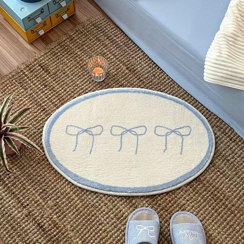 Bow Imitation Cashmere Round Small Carpet Soft Insulation Porch Cushion Bedroom Entrance Cushion Home Decoration