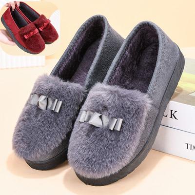 Winter Warme Damen Baumwollschuhe mit Samt Flache Damen Schuhe Anti-Rutsch Ein-Schritt-Schuhe