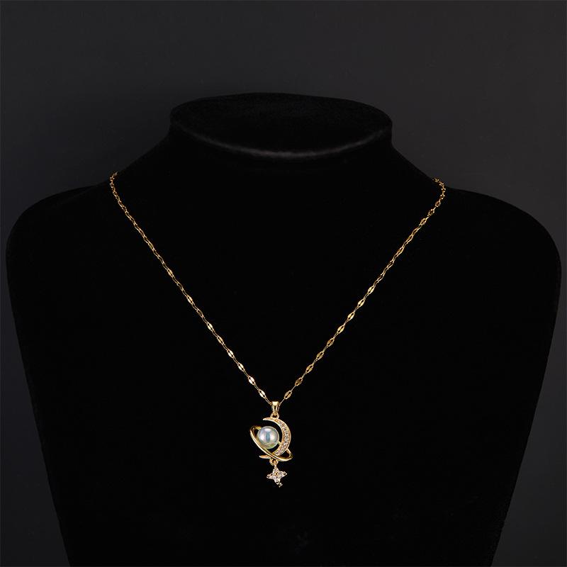 Year Star Moon Necklace Women'S Light Luxury Premium Sense Commuter Inlaid Pearl Pendant Clavicle Chain