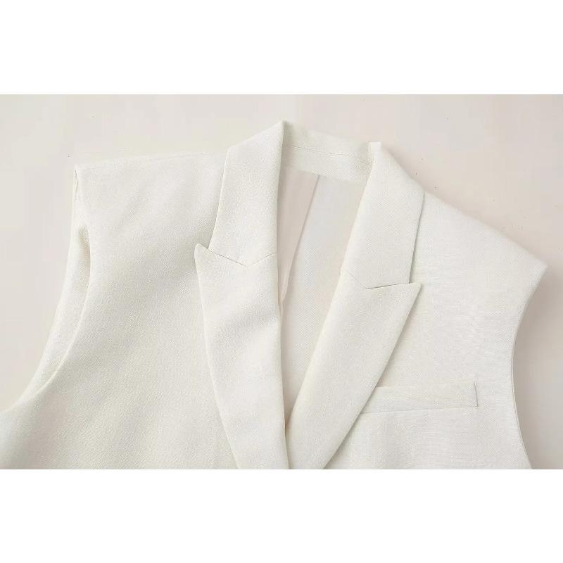 Sommerhosen-Set für Damen, Revers, ärmellos, kurze Weste, Top, schick, elegant, formeller Stil, Damen, weite Beine, lange Hose