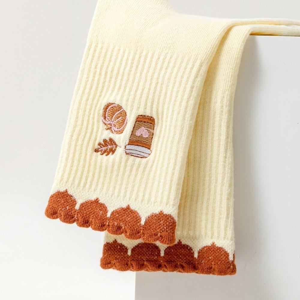 Pumpkin Embroidery Yoga Socks Breathable Cuffed Mid Tube Socks Professional Floor Socks for Women