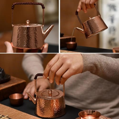 Quxxuol Pure Copper Kettle, Handmade Small Copper Teapot, Traditional Craftsmanship, Perfect for Home Use or as a Gift (Brown, 800ml)