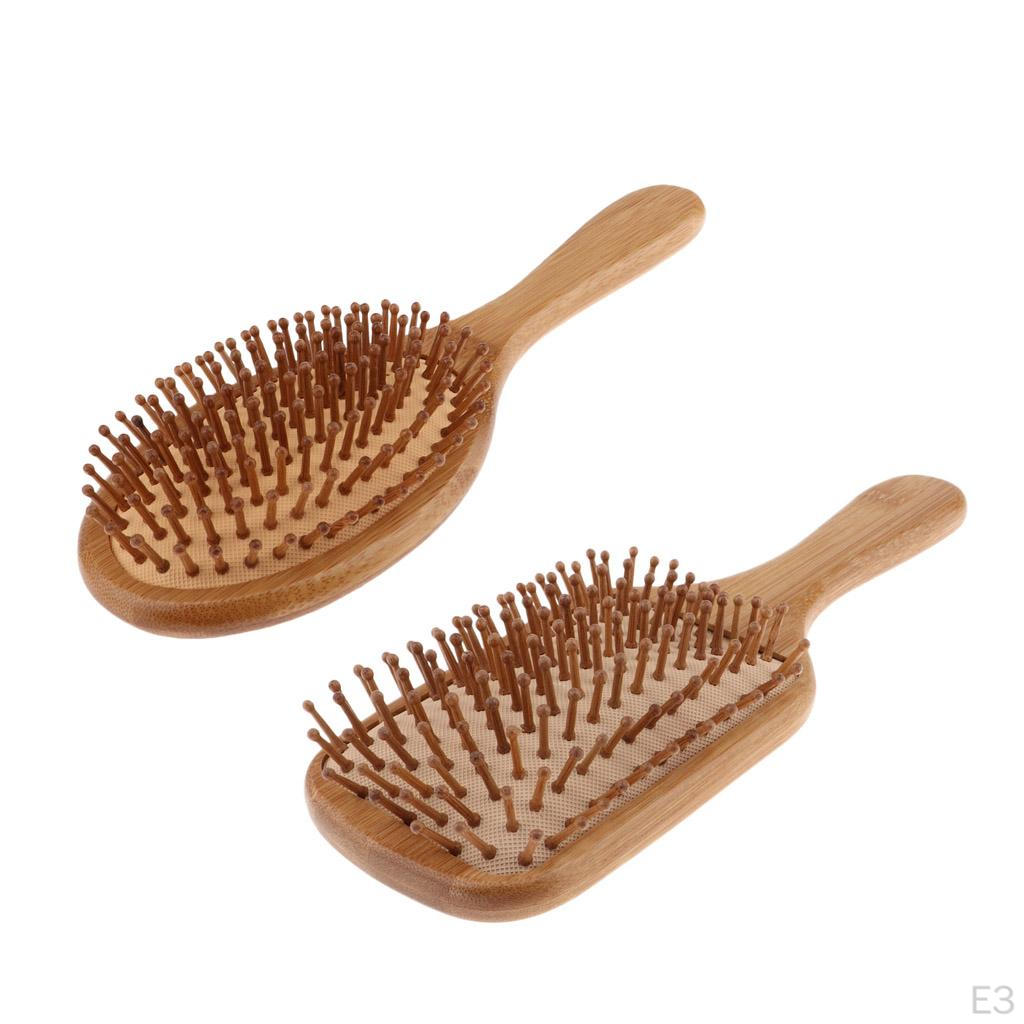Bamboo Paddle Cushion Hairbrush Ball-Tipped Scalp Massage Brush Comb