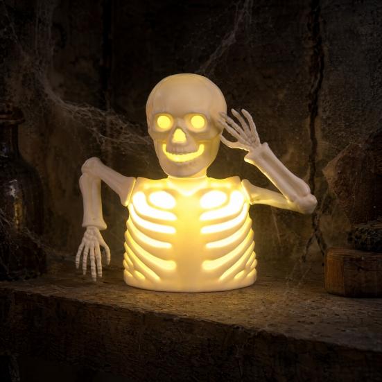 Halloween Pumpkin Skull Night Light, LED Spooky Decor for Haunted House, Glowing Ghost Ornament for Table Centerpiece