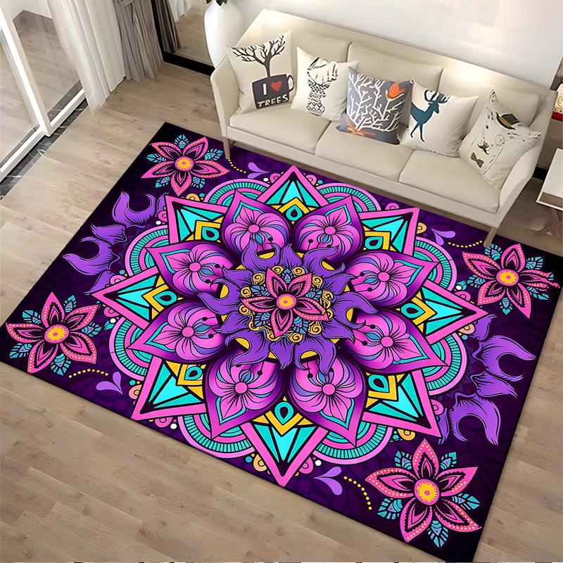 Colorful Mandala Pattern Carpet with Pink and Purple Floral Design Suitable for Use As an Anti-slip for Living Room Bedroom Sofas