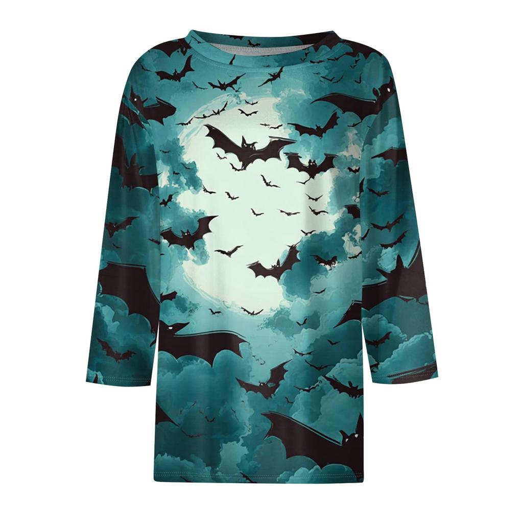 Women's Fashion Casual Three-quarter Sleeve Halloween Printed Round Neck Top