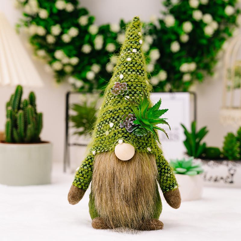 

Succulent Creative Knitted Faceless Doll Figurine Playful Green Plant Home Decor Pointed Hat Doll Male