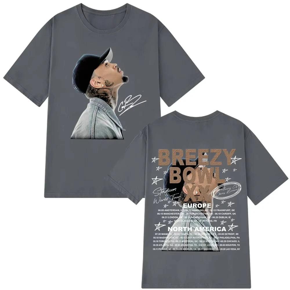 2026 T-shirt Unisex Women Fashion Hip Hop T Shirt Rapper Chris Brown Breezy Bowl XX Tour Cotton Casual Oversized Tshirts Streetwear