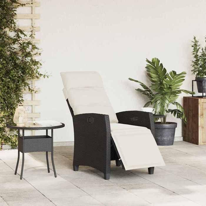 VidaXL Reclining Garden Chair with Side Table Black Polyrattan, Reclining Patio Chair, Garden Armchair 4108275