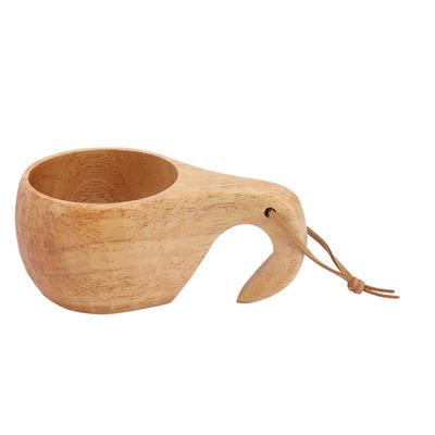 Wooden Camping Cup Nordic Style Hand Polished Wood Drinking Coffee Mug with Handle for Hiking
