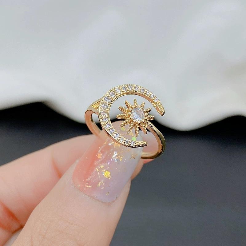 New Exquisite Sun and Moon Ring with Unique and Niche Personality, Adjustable Opening Rings