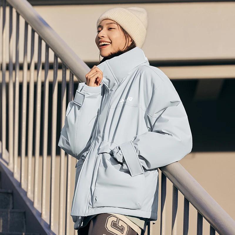 Li Ning Sports Lifestyle Series Solid Color Stand Collar Windproof Loose Short Down Jacket Unisex Jacket Mist-Blue AYMT297-7