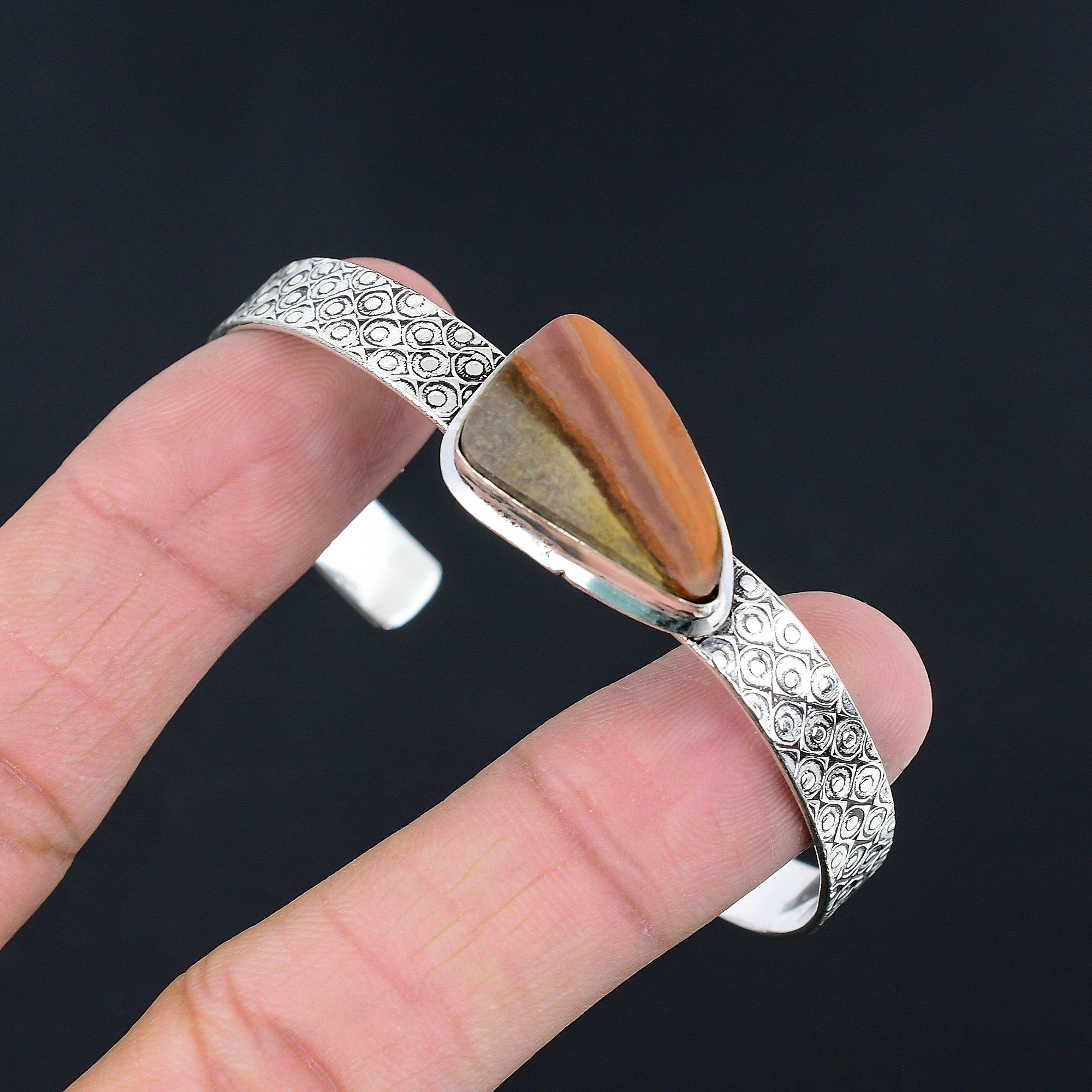 

Friendship Day Deal 925 Sterling Silver Landscape Jasper Stone Bangle Bracelet Adjustable