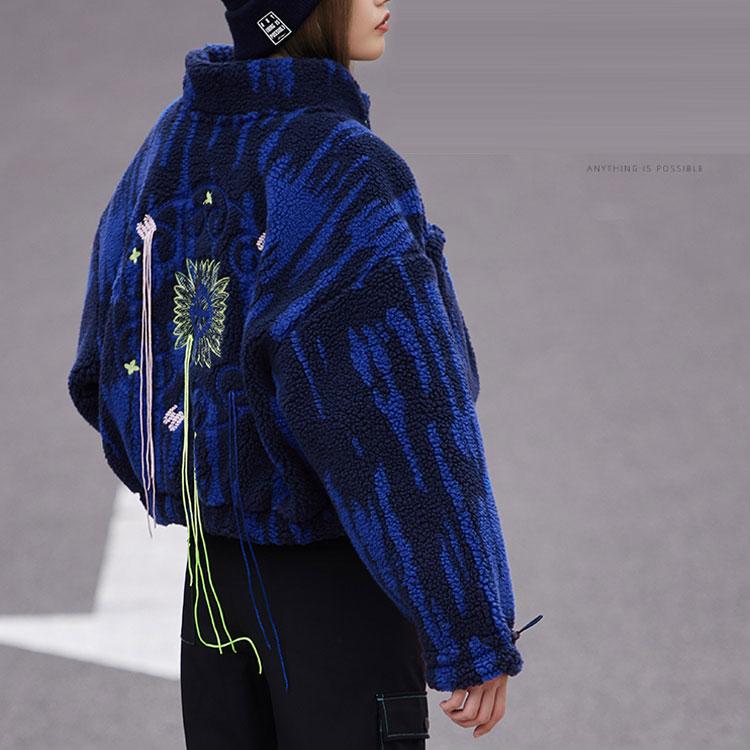 Li Ning 21FW Wu Chuang Wu Yi Fleece Stand Collar Sports Zip Short Sleeve Jacket Women Jackets Blue AFDR808-2