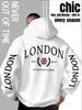Sweat à capuche décontracté ample pour homme, "Sweatshirt tendance imprimé style britannique Londonien", mode de rue décontractée automne et hiver.