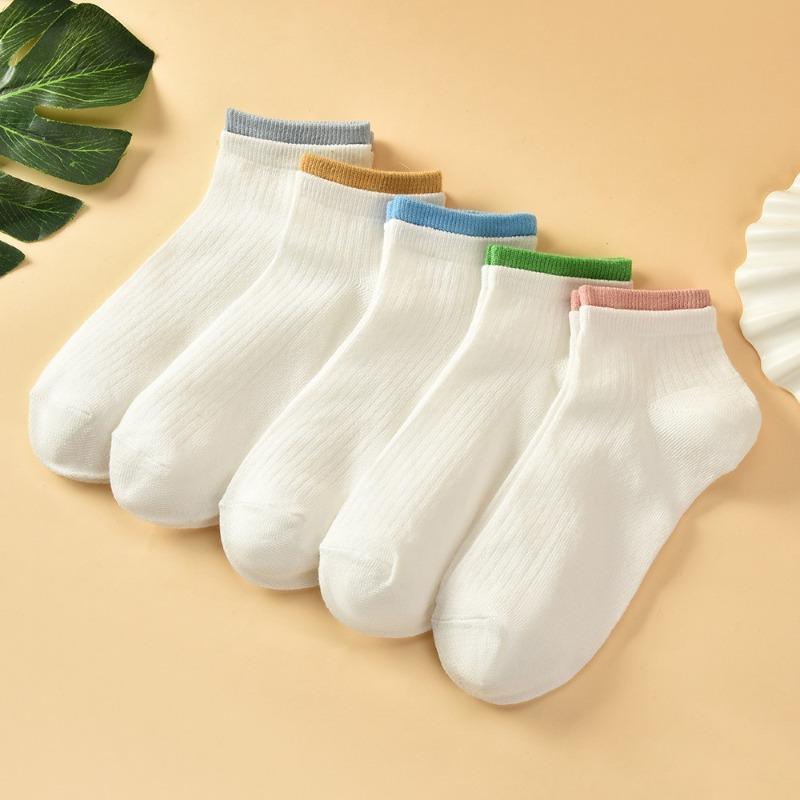Female Spring and Summer Thin Leisure All Match Pure Color Double Screw Sports Sweat Breathable Socks