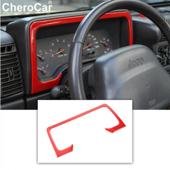 Raudonos vidinės prietaisų skydelio apdailos rėmelio apvadai Jeep Wrangler TJ 1997-2006