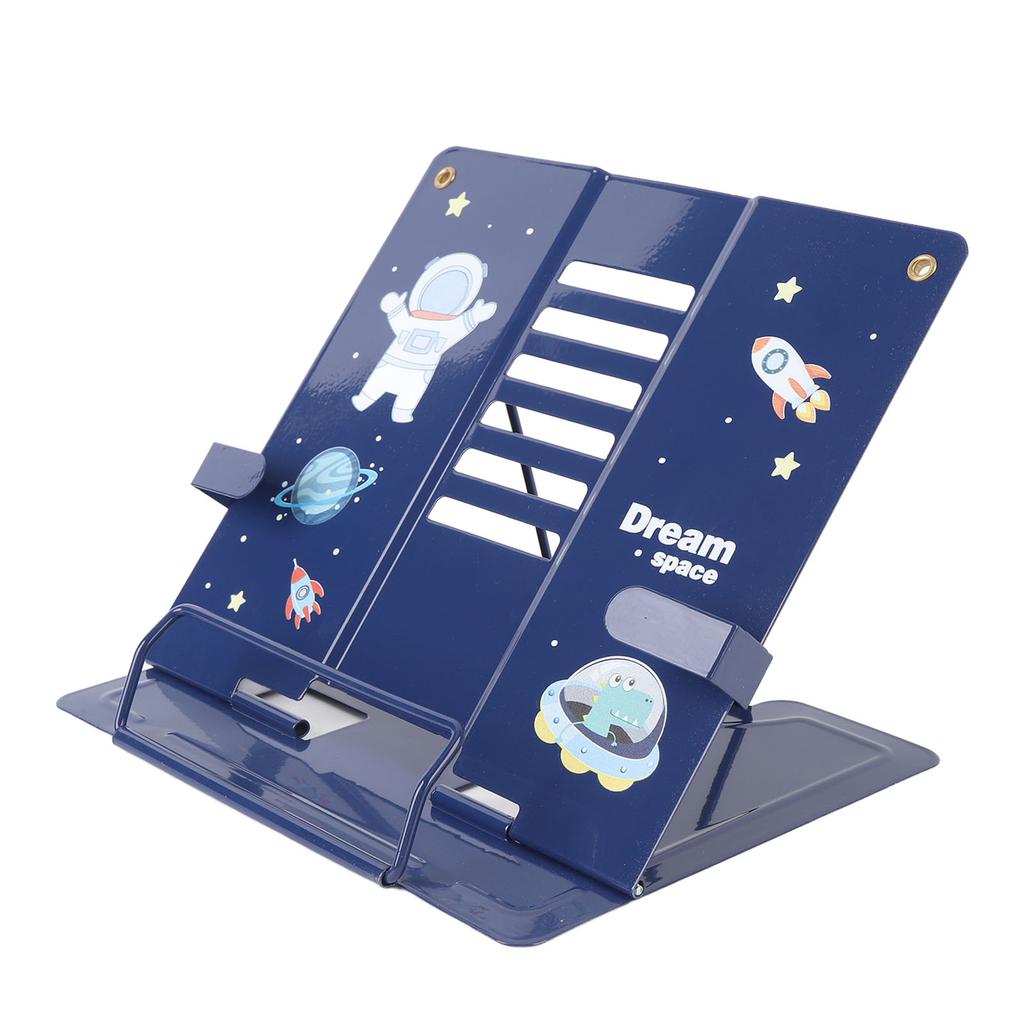 Book Holder Desk Reading Display Stand Stable Metal Steel Plate Adjustable for Tablets Phones Astronaut Pattern Blue