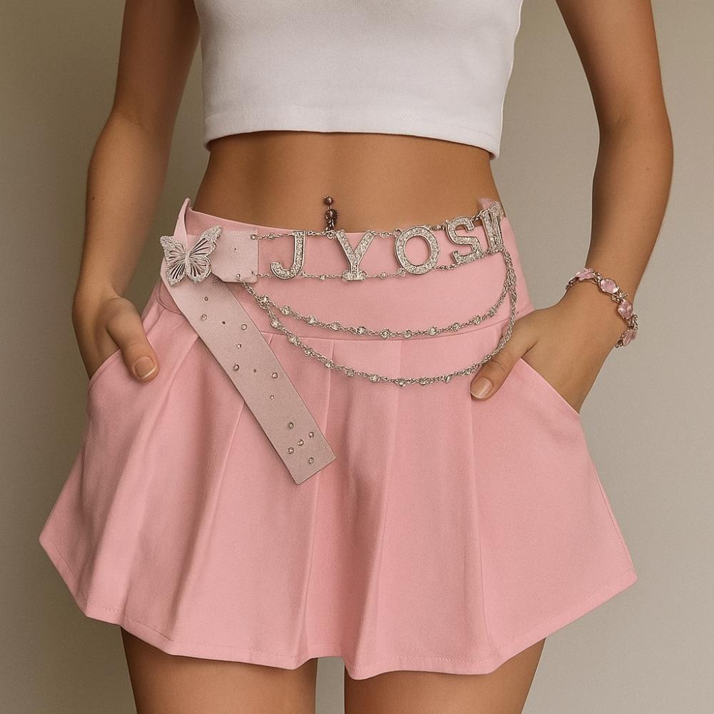 PU Leather Butterfly Waist Chain Spice Girl Y2K Waistband Rhinestone Belts  Decorative Jeans