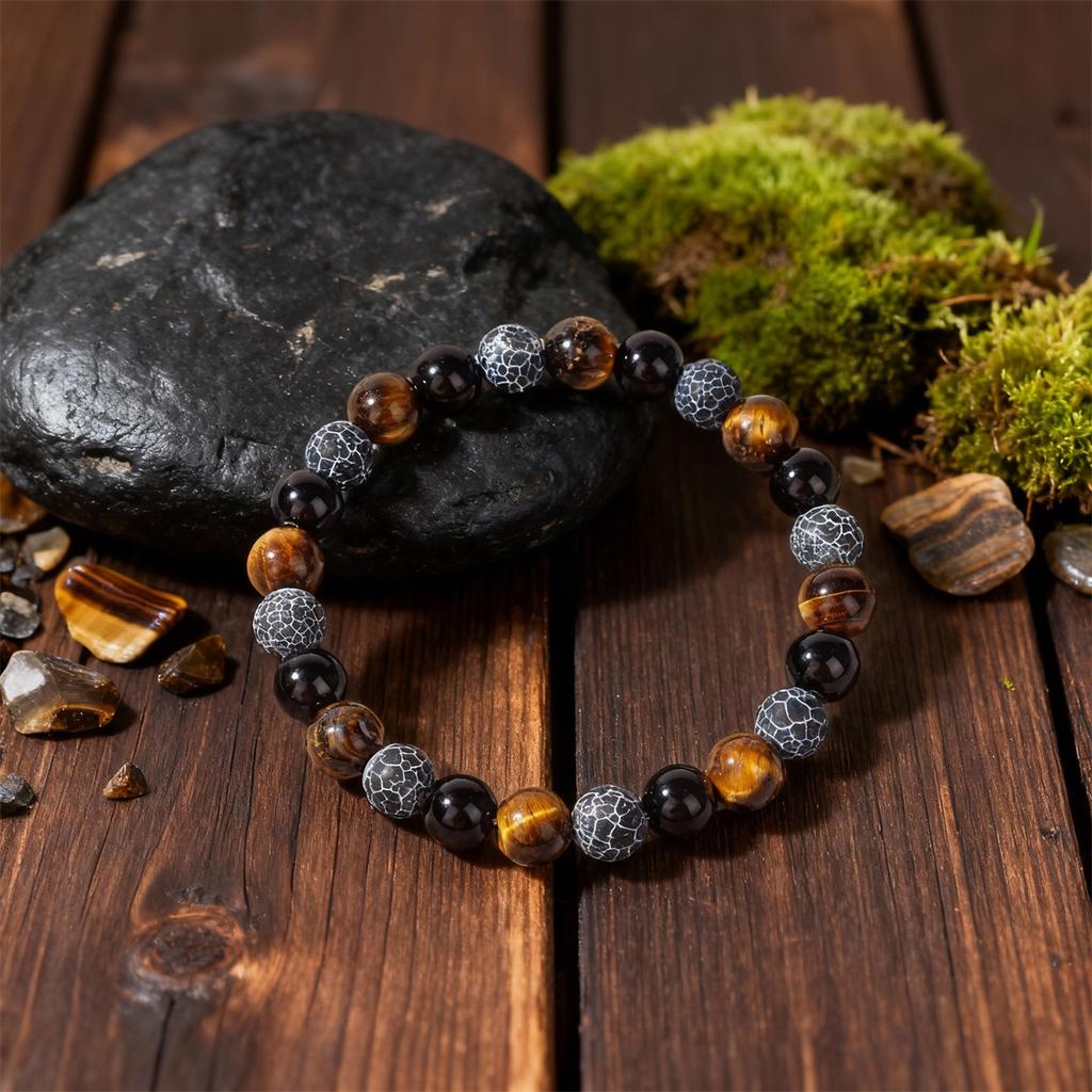 Festive Gifts Tiger Eye Black Onyx Blue Cracked Stone Beaded Bracelet Minimalist Fashion Jewelry For Men Women Daily Wear Gift