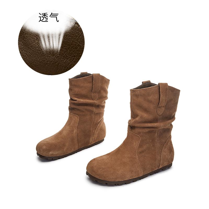 Leather big yellow boots women's winter new thick-soled women's boots versatile stacking boots casual retro short boots thin boots