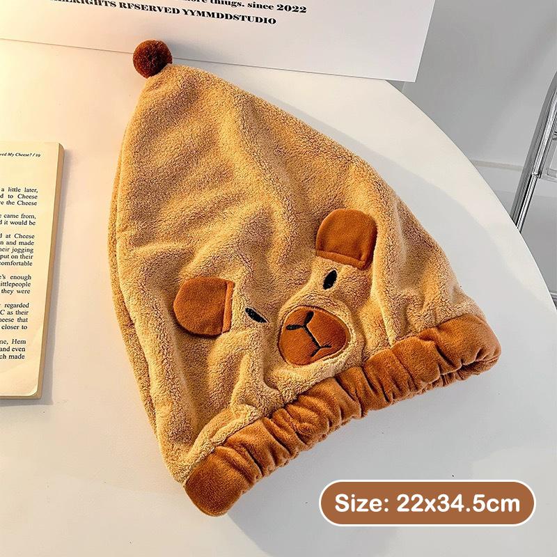 

Мультяшная шапочка для волос Capybara, суперабсорбирующая, быстросохнущая, бархатная коралловая шапочка для купания, милая мочалка Capybara, принадлежности для ванной комнаты